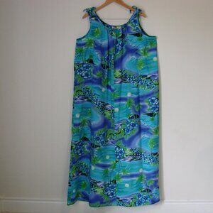 Vintage 70s 80s Hawaiian Maxi Dress Muumuu Floral Tropical Hilo Hattie One Size